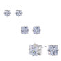 Silver-tone Cubic Zirconia 5MM, 6MM, 7MM Square Stud Earrings - 3 Pack ,