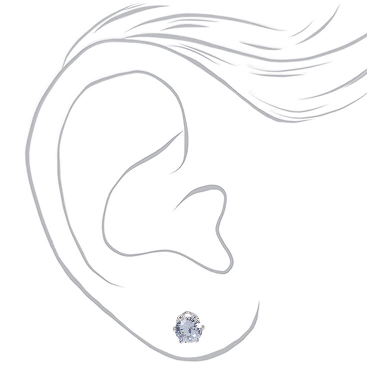 Silver-tone Cubic Zirconia 5MM, 6MM, 7MM Round Stud Earrings - 3 Pack ,