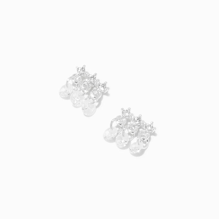 Silver-tone Cubic Zirconia Dangle Stud Earrings ,