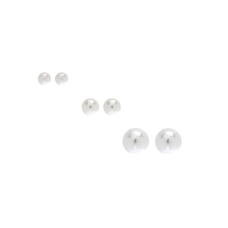 C LUXE by Claire&#39;s Sterling Silver Graduated Ivory Pearl Stud Earrings - 3 Pack,