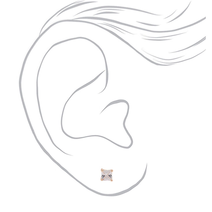 Rose Gold Cubic Zirconia 4MM Square Stud Earrings,