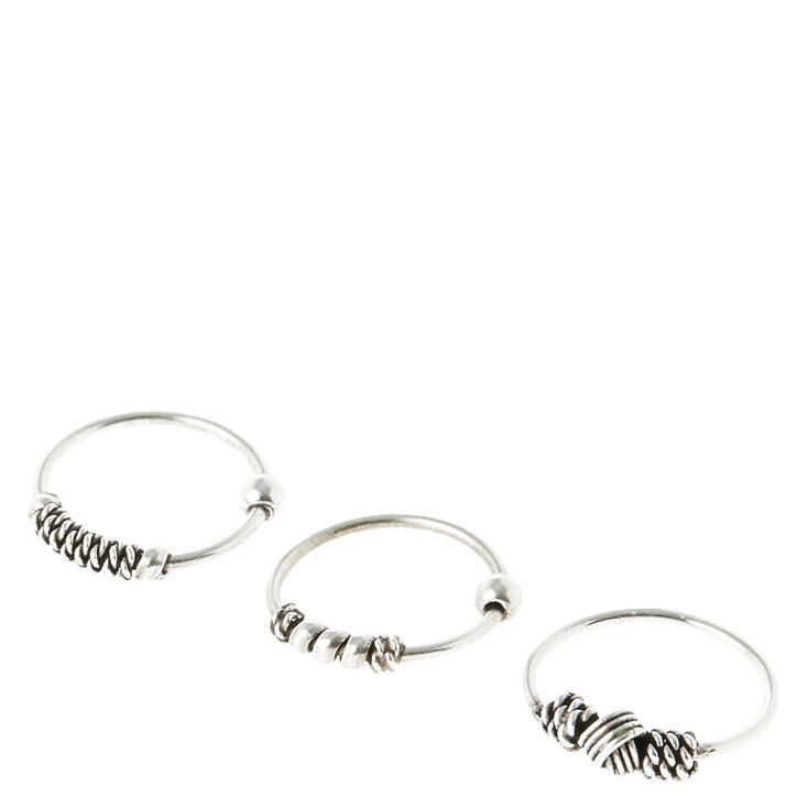 Sterling Silver 22G Coiled Bead Cartilage Hoop Earrings - 3 Pack,