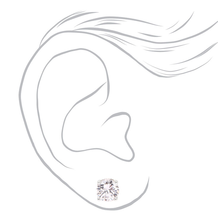 Silver-tone Cubic Zirconia 6MM, 7MM, 8MM Round Stud Earrings - 3 Pack ,