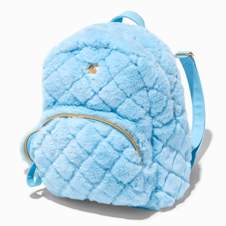 Blue Furry Quilted Backpack,