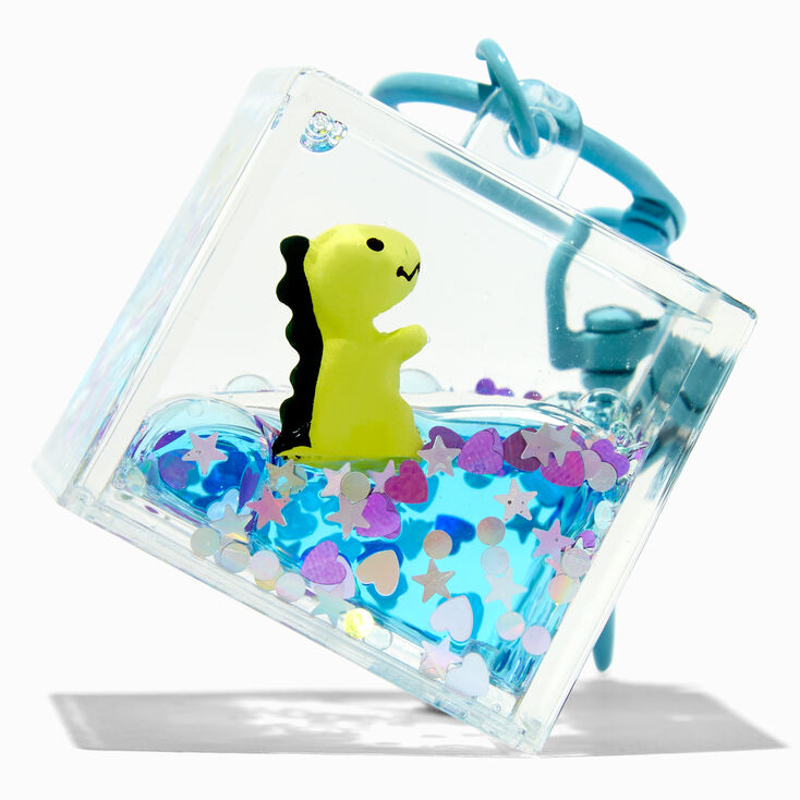 Dinosaur Cube Water-Filled Glitter Keychain,