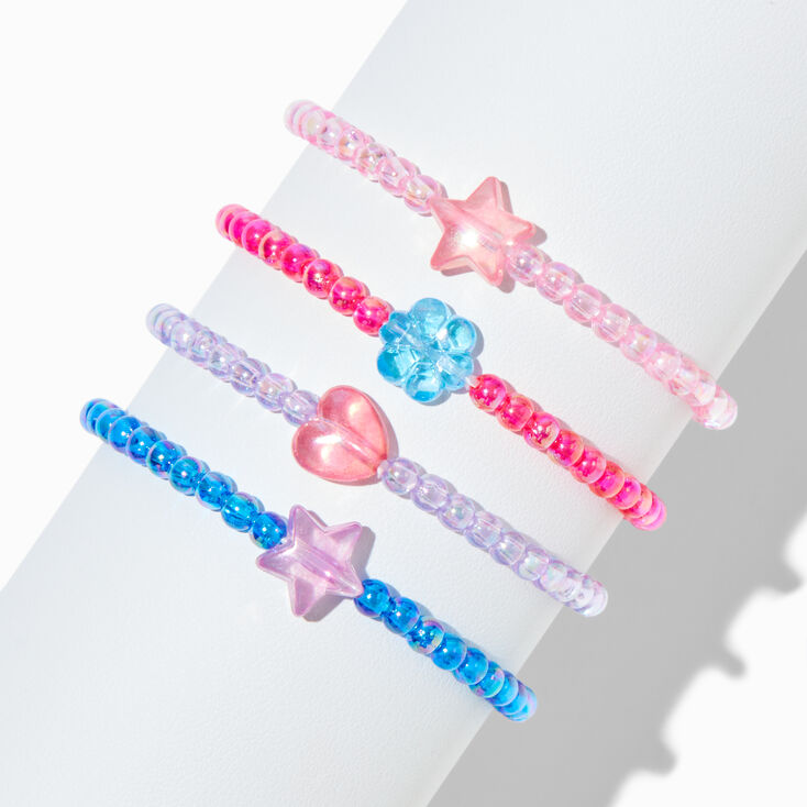 Claire&#39;s Club Holographic Jewel Tone Seed Bead Stretch Bracelets - 4 Pack,