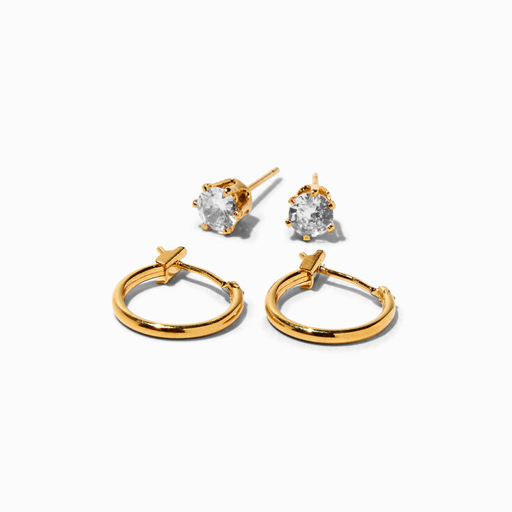 C LUXE by Claire&#39;s 18k Yellow Gold Plated Cubic Zirconia Stud &amp; Hoop Earrings - 2 Pack,