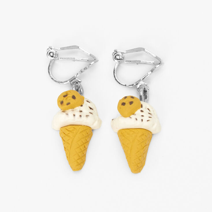 Chocolate Chip Cookie Dough Ice Cream 1&quot; Clip On Drop Earrings,