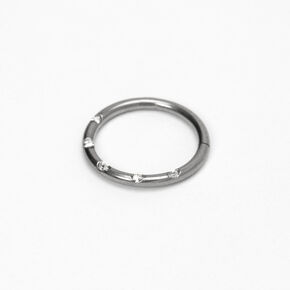 Silver Titanium 16G Studded Cartilage Hoop Earring,