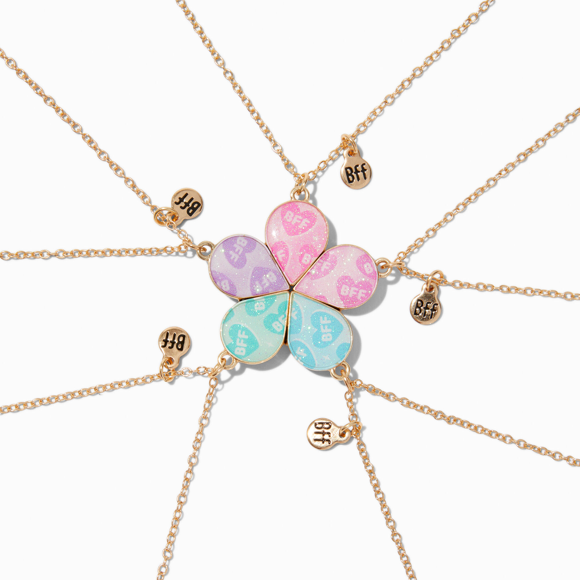 Best Friends Glitter Flower Pendant Necklaces - 5 Pack,