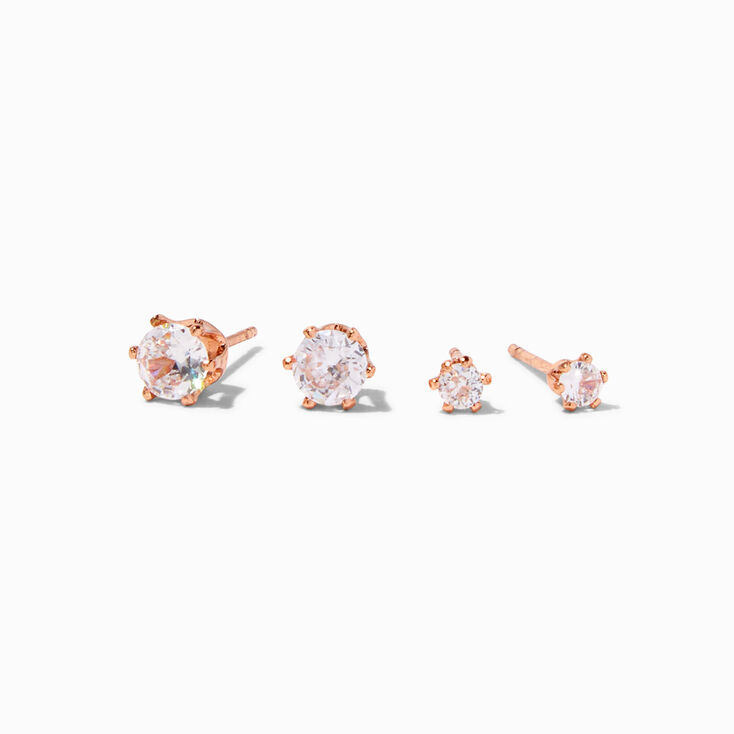 C LUXE by Claire&#39;s 18K Yellow Gold Plated Rose Gold Cubic Zirconia 3MM &amp; 5MM Stud Earrings - 2 Pack,