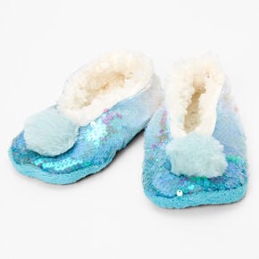 Claire&#39;s Club Sequin Plush Pom Pom Youth Slippers,