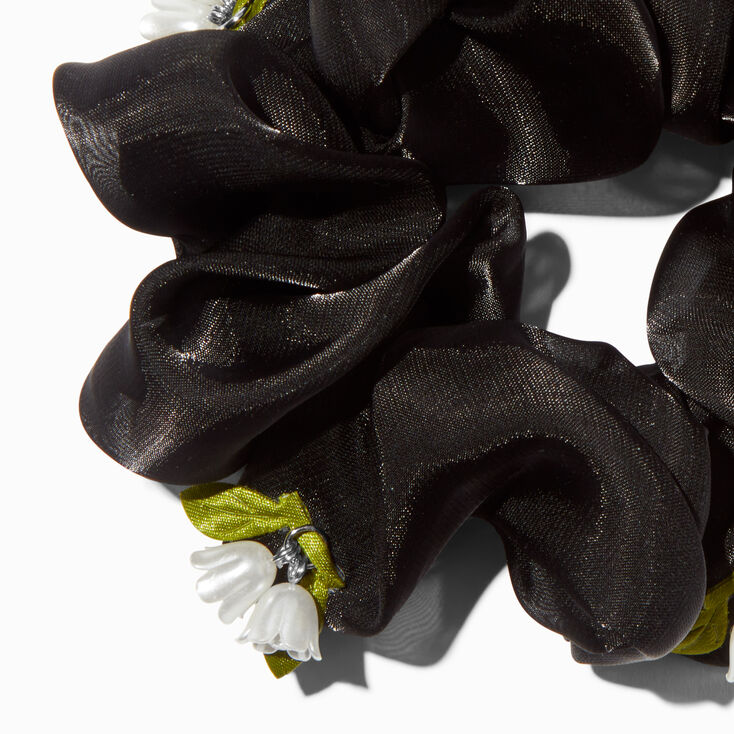 Giant Black Flower Dangle Hair Scrunchie,