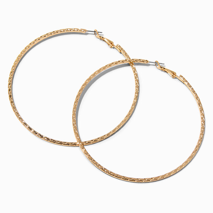 Gold-tone Textured Snakeskin 80MM Hoop Earrings,