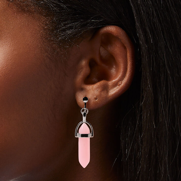 Pink Glow in the Dark Mystical Gem 1&quot; Clip-On Drop Earrings,