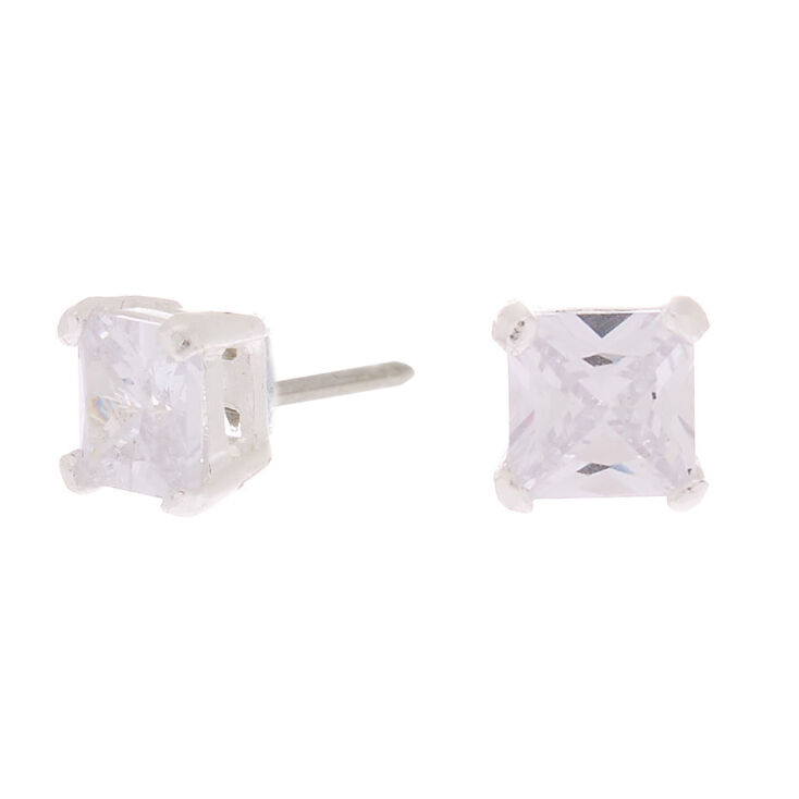 C LUXE By Claire&#39;s Sterling Silver Cubic Zirconia 5MM Square Stud Earrings,