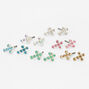 Silver Embellished Cross Stud Earrings - 6 Pack,