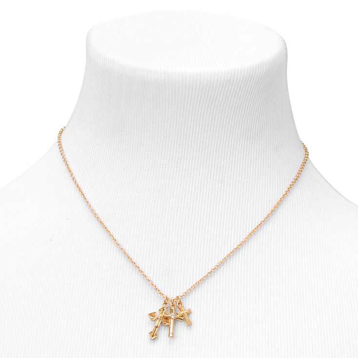 Gold Triple Cross Pendant Necklace,