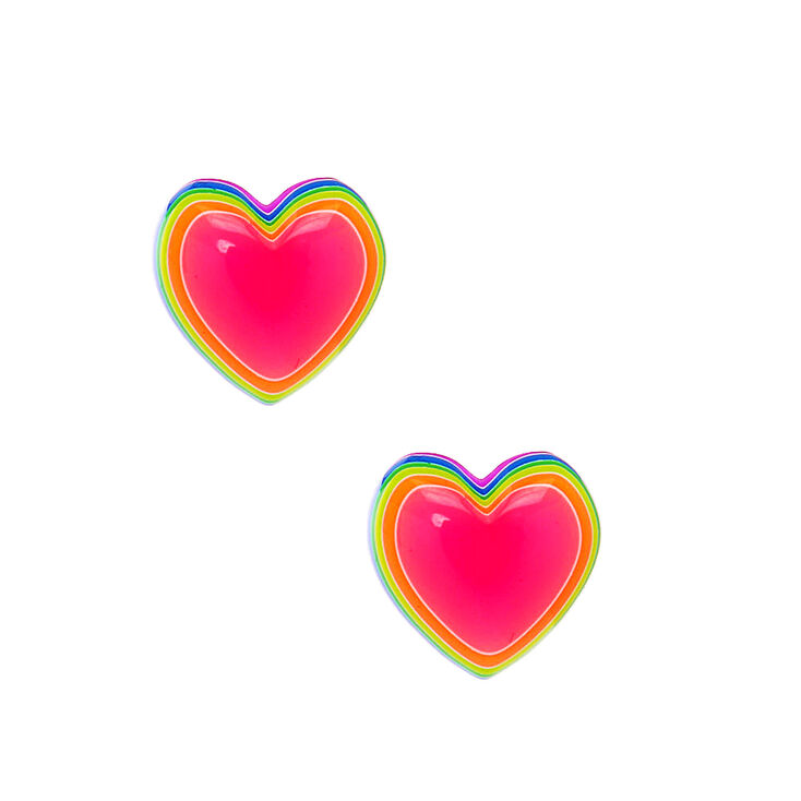 Sterling Silver Post Neon Rainbow Heart Stud Earrings,