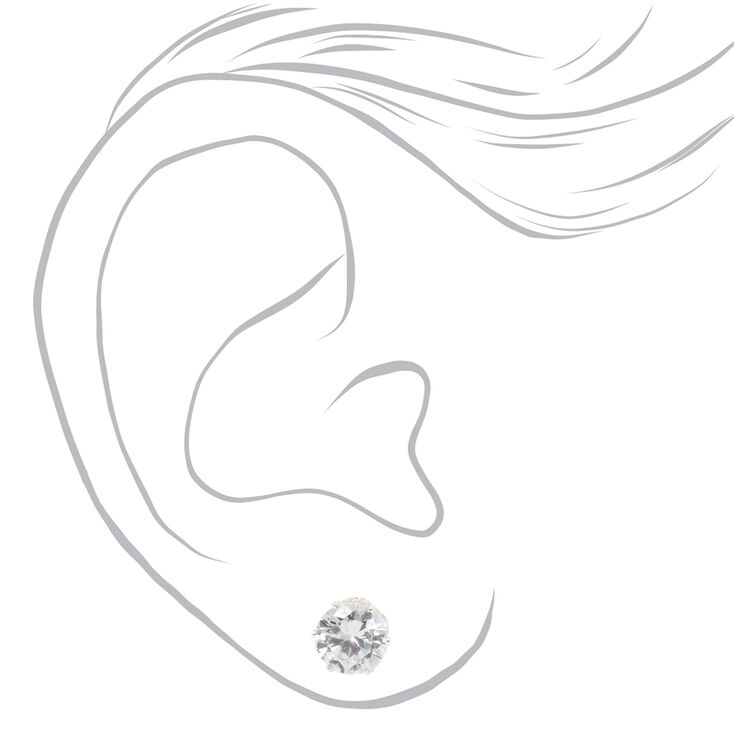 Silver-tone Cubic Zirconia 8MM Round Stud Earrings,