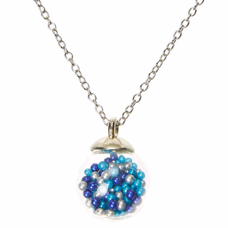 Blue Beads Confetti Shaker Bead Pendant Necklace,