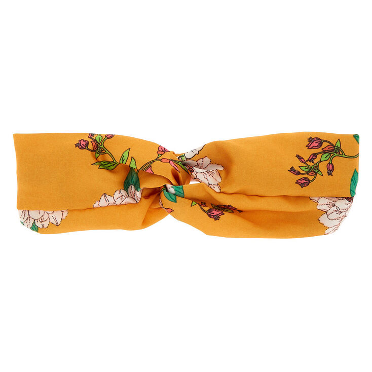 Floral Twisted Headwrap - Mustard,