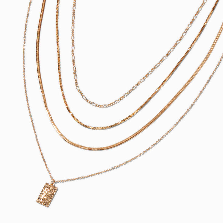 Gold-tone Hammered Pendant Extended Length Multi-Strand Necklace,