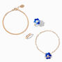 Blue Marble Bracelets &amp; Gold Rings Set - 4 Pack,