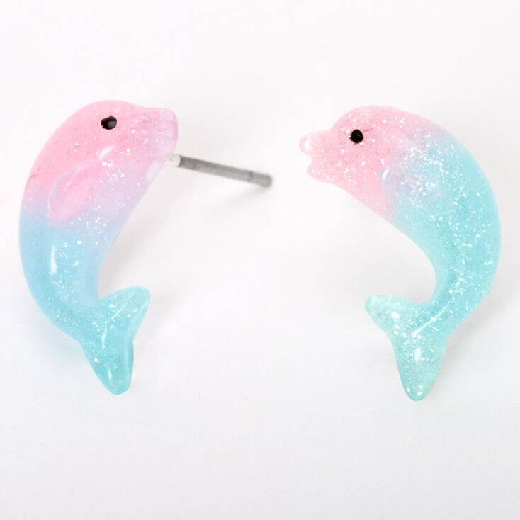 Sterling Silver Post Pastel Ombre Dolphin Stud Earrings,