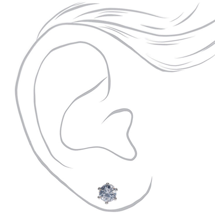 Silver-tone Cubic Zirconia 5MM Round Stud Earrings,