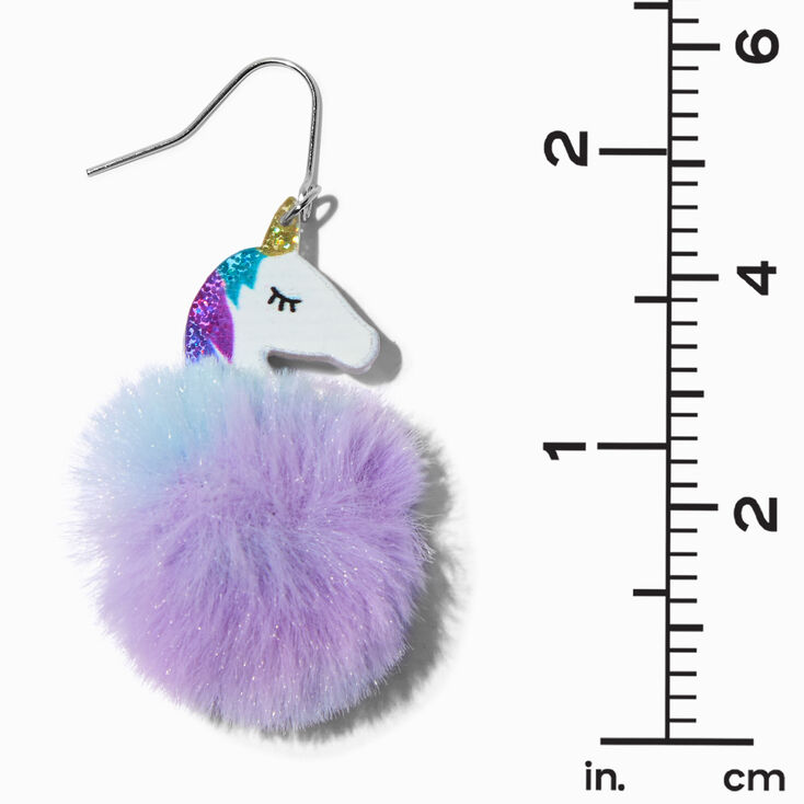 Purple &amp; Blue Unicorn Pom Pom 2&quot; Drop Earrings,