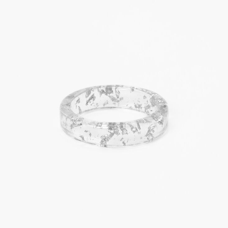 Clear Flake Print Resin Ring - Silver,