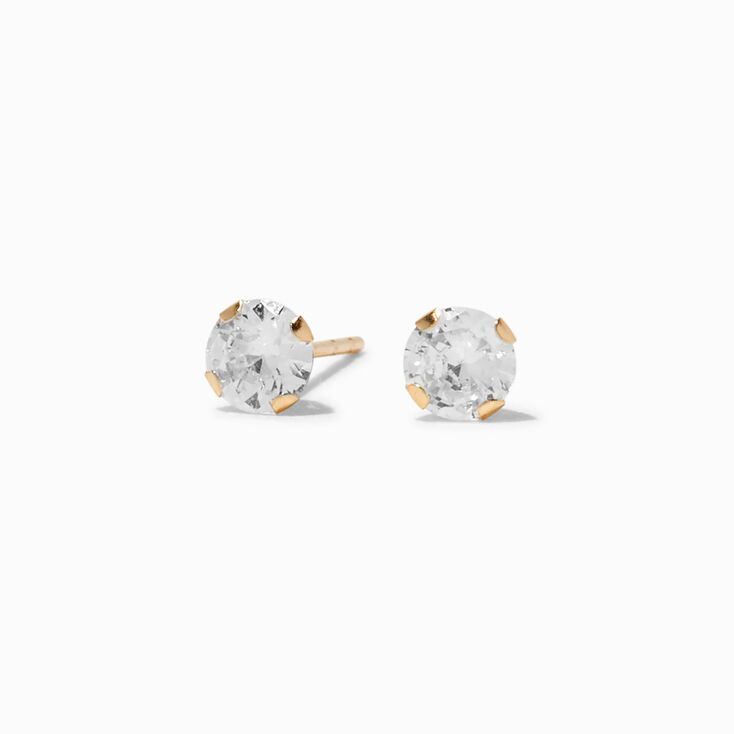 C LUXE by Claire&#39;s 14k Yellow Gold Cubic Zirconia 4MM Round Stud Earrings,