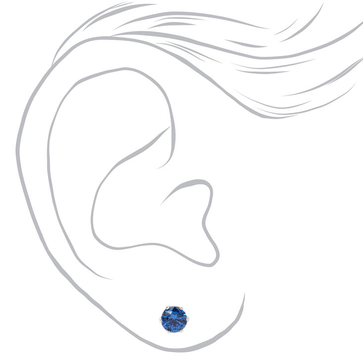 Blue Cubic Zirconia 5MM Round Stud Earrings,