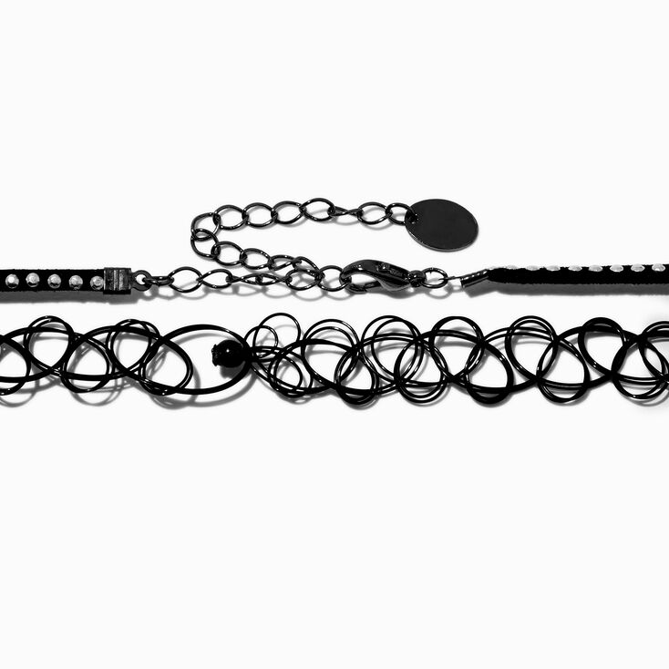 Black Ribbon &amp; Tattoo Cross Dangle Choker Necklaces - 2 Pack,