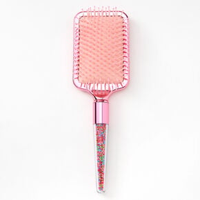 Metallic Pink Bead Filled Paddle Hair Brush,