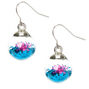1&quot; Flower &amp; Glitter Globe Drop Earrings - Blue,