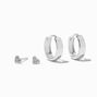 C LUXE by Claire&#39;s Sterling Silver Crystal Heart Stud &amp; 10MM Clicker Hoop Earrings - 2 Pack ,
