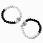 Best Friends Black Pearl Split Heart Beaded Bracelet Set - 2 Pack ,