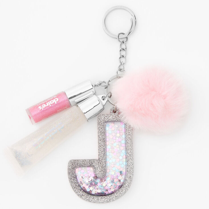 Initial Lip Gloss Keychain - Pink, J,