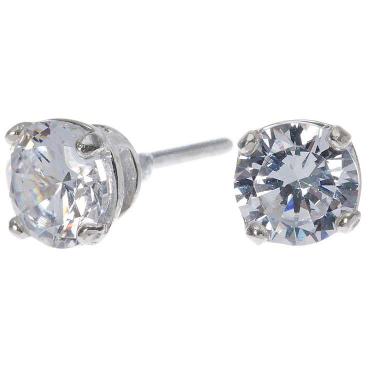 C LUXE by Claire&#39;s Sterling Silver Cubic Zirconia 6MM Round Stud Earrings,
