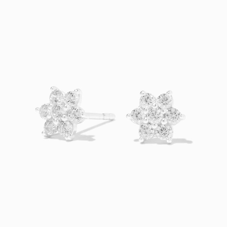 C LUXE by Claire&#39;s Sterling Silver Cubic Zirconia Flower 8MM Stud Earrings,