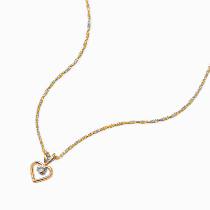 C LUXE by Claire&#39;s 14k Yellow Gold Cubic Zirconia Heart Pendant Necklace,