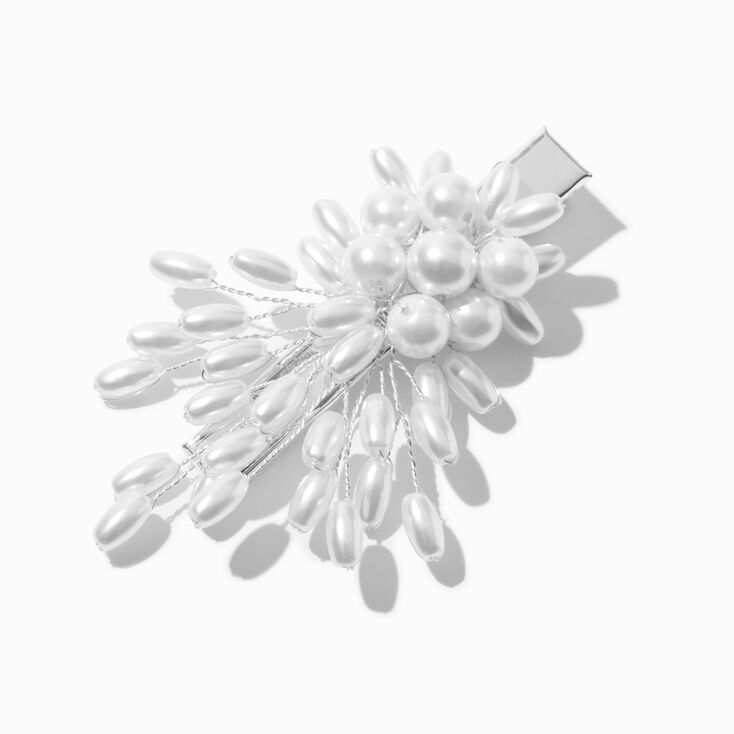 Silver Pearl Cluster Hair Barrette,