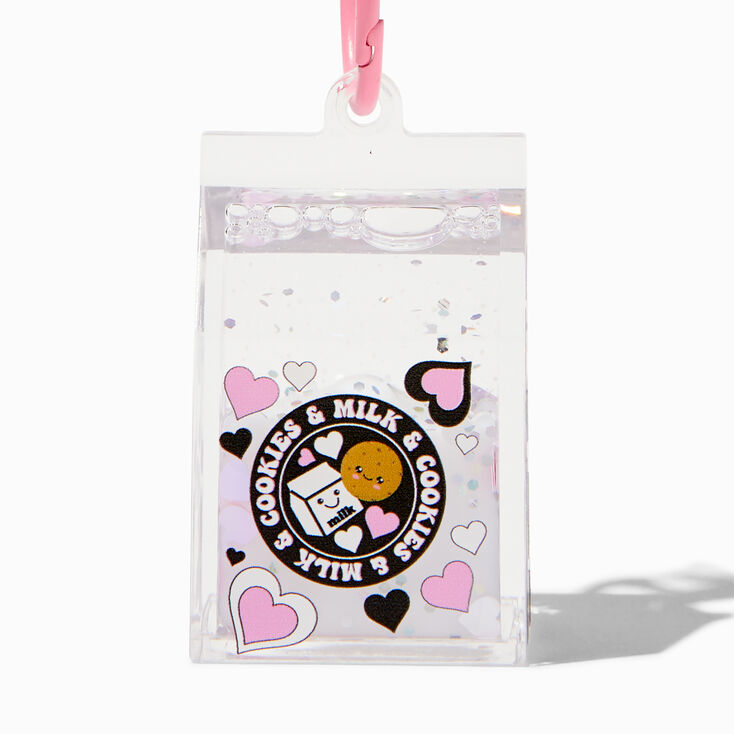 Milk &amp; Cookies Carton Water-Filled Glitter Keychain,