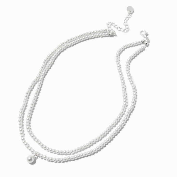 Two-Row Pearl Dangle Multi-Strand Necklace,