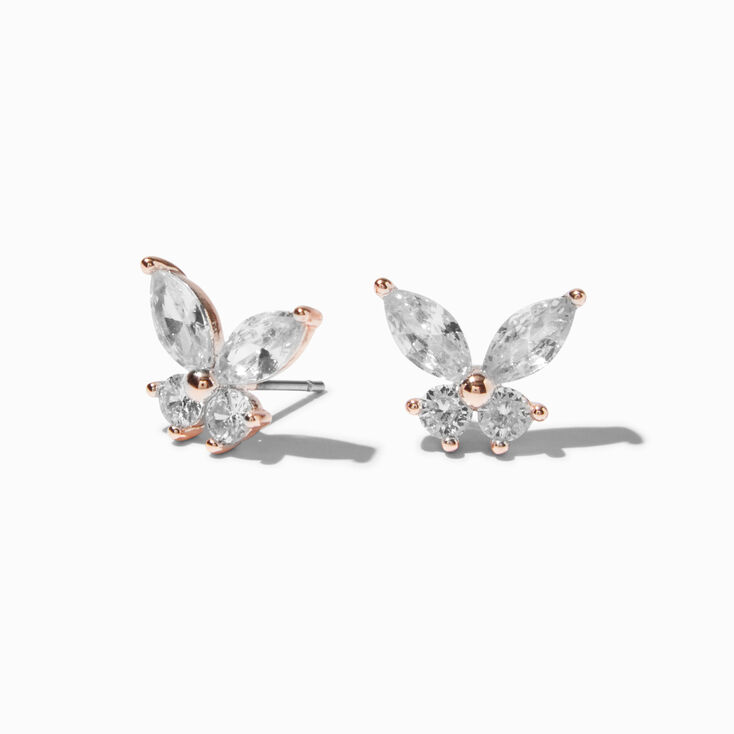 Rose Gold-tone Cubic Zirconia Butterfly Stud Earrings,