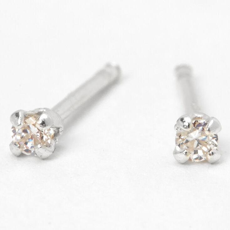 C LUXE by Claire&#39;s Sterling Silver Cubic Zirconia 2MM Round Stud Earrings ,