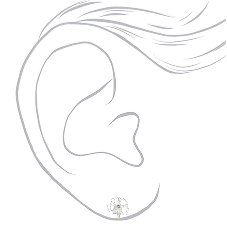 Silver Flower Clip-On Earrings,