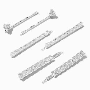 Silver Crystal Bobby Pins - 6 Pack,